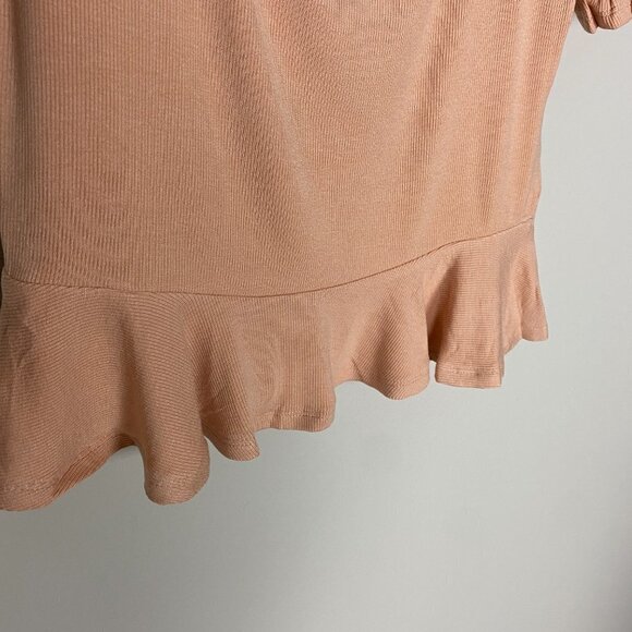 Lulus Square Neck Peplum Hem Ribbed Cropped T Shirt Ruffle Womens Small S - Picture 3 of 8